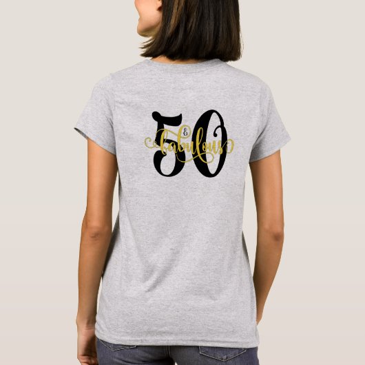 50及びすばらしく黒くおよび黄色のタイポグラフィの誕生日 Tシャツ (裏面)