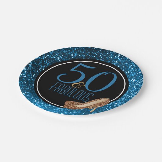 50及びすばらしく黒く青い金ゴールドの第50誕生会 ペーパープレート (アングル)