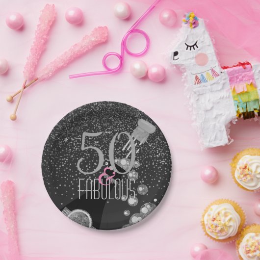 50及びシャンペンのすばらしいエレガントな第50誕生日 ペーパープレート (パーティー)