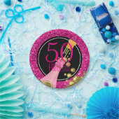 50及びシャンペンのすばらしいピンクの第50誕生会 ペーパープレート (パーティー)