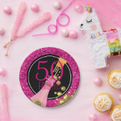 50及びシャンペンのすばらしいピンクの第50誕生会 ペーパープレート (パーティー)