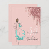 50名と素晴らしいパーティーバラ金ゴールドグリッター ポストカード (正面/裏面)