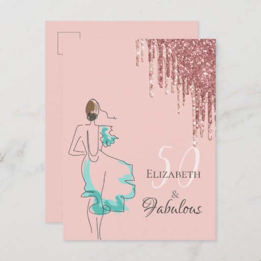 50名と素晴らしいパーティーバラ金ゴールドグリッター ポストカード (正面/裏面)