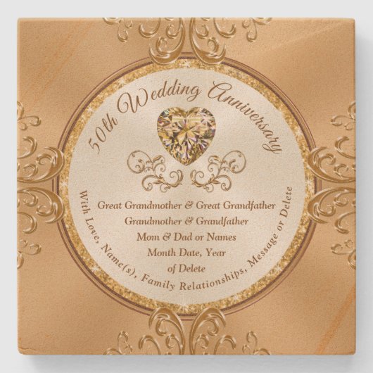 50周パーソナライズされた年コ買ースター, 1,セット ストーンコースター (正面)