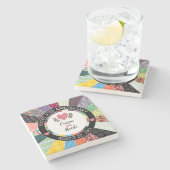 50周パーソナライズされた年、パッチワークキルト ストーンコースター (横)