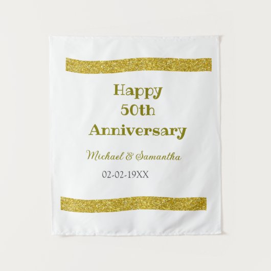 50周年おめでとう ゴールドグリッター枠 グレー タペストリー (正面)