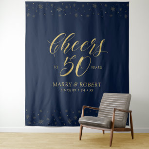 50周年おめでとう ゴールド&ネイビー 50周年記念 タペストリー