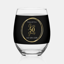 50周年おめでとう ゴールド ブラック パーティ 50歳の誕生日 ステムなしワイングラス