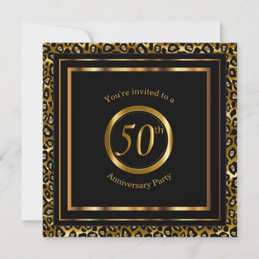 50周年おめでとう ヒョウ柄のゴールデンユー 招待状 (正面)