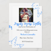 50周年おめでとう ブルーリーフ写真 名 招待状 (正面/裏面)