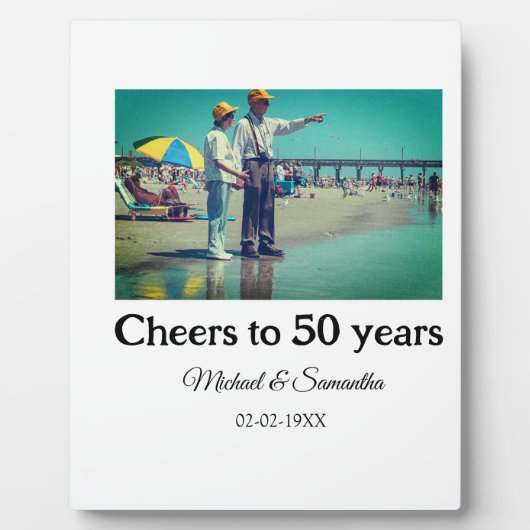 「50周年おめでとう！　[名前]さんの記念すべき日　写真　日付」 フォトプラーク (正面)
