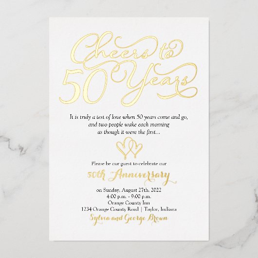 50周年おめでとう 50th 結婚記念日 箔招待状 (正面)