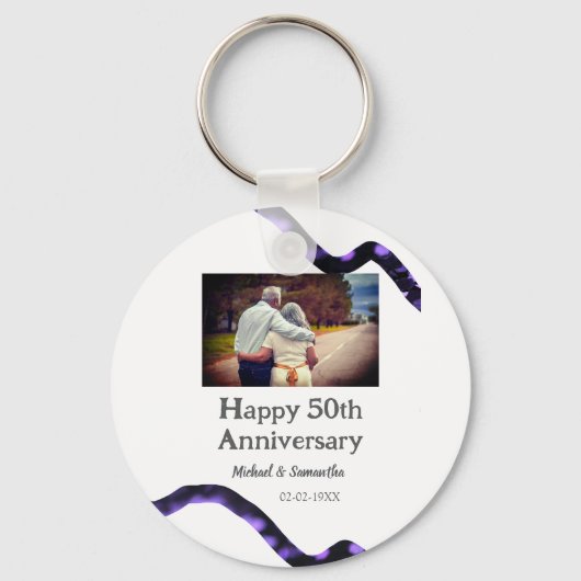 50周年に対する歓呼の追加の名前の写真日付 キーホルダー (正面)