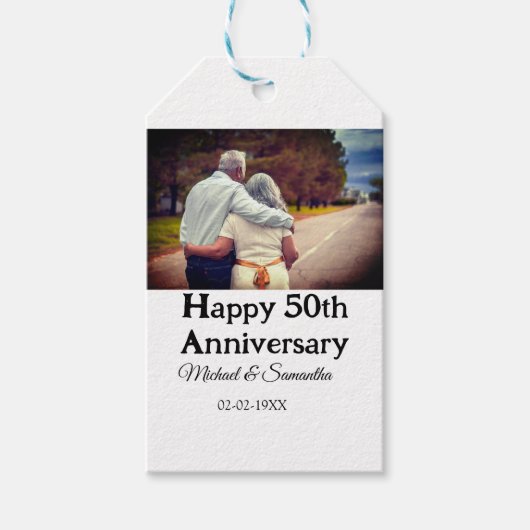 50周年に対する歓呼の追加の名前の写真日付 ギフトタグ (正面)