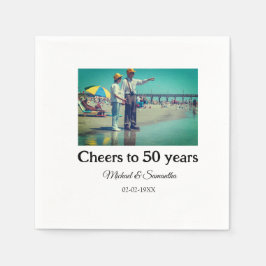 50周年に対する歓呼の追加の名前の写真日付 スタンダードカクテルナプキン