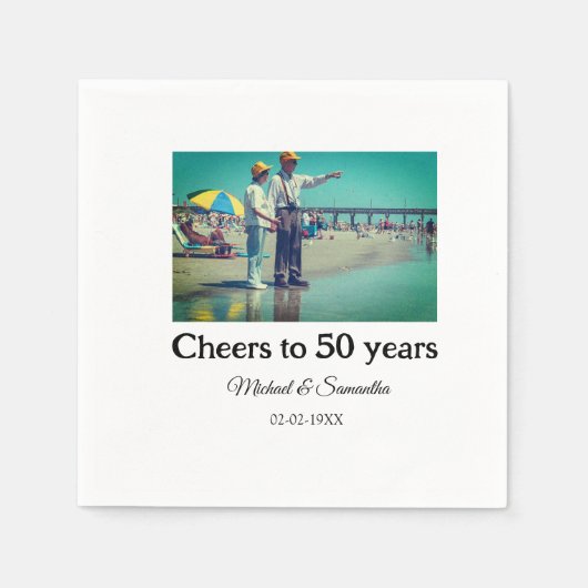 50周年に対する歓呼の追加の名前の写真日付 スタンダードカクテルナプキン (正面)