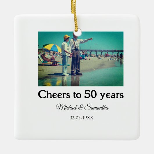 50周年に対する歓呼の追加の名前の写真日付 セラミックオーナメント (正面)