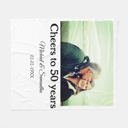 50周年に対する歓呼の追加の名前の写真日付 フリースブランケット (正面(横))