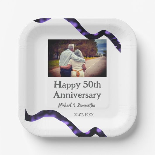 50周年に対する歓呼の追加の名前の写真日付 ペーパープレート (正面)