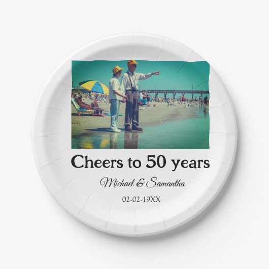 50周年に対する歓呼の追加の名前の写真日付 ペーパープレート (正面)