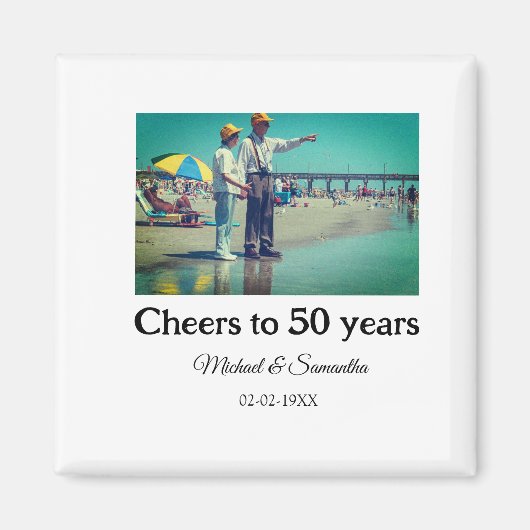 50周年に対する歓呼の追加の名前の写真日付 マグネット (正面)