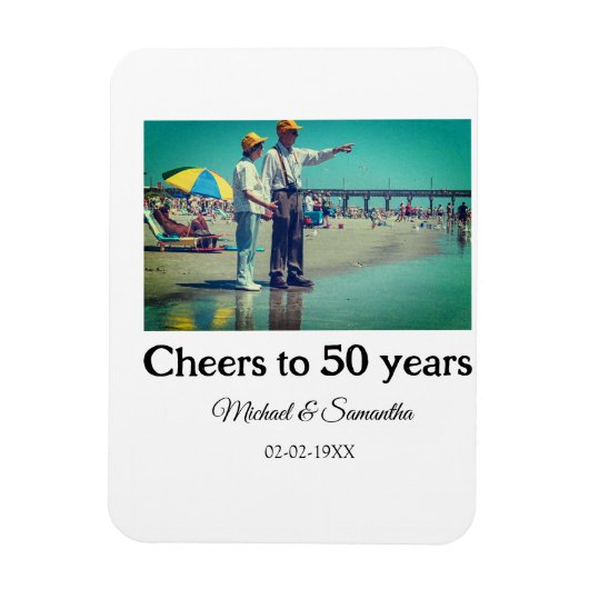 50周年に対する歓呼の追加の名前の写真日付 マグネット (縦)