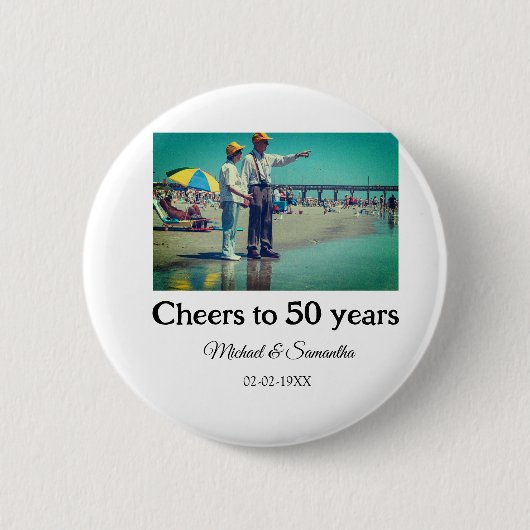 50周年に対する歓呼の追加の名前の写真日付 缶バッジ (正面)