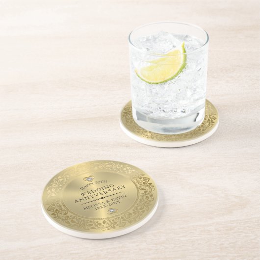 50周年のシャイニ結婚ーフローラ金ゴールドフレーム コースター (側面)