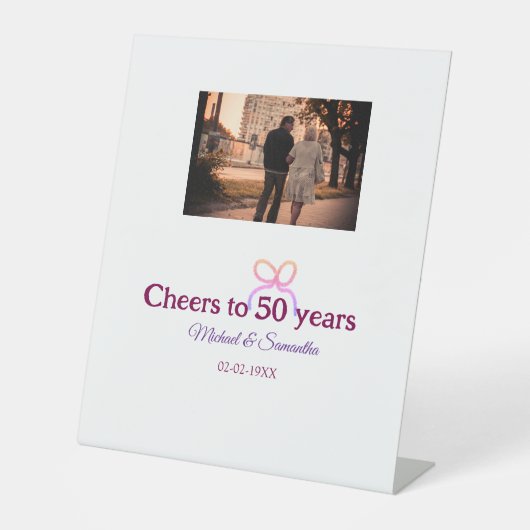 50周年のピンクの弓応援結婚。 台座サイン (正面)