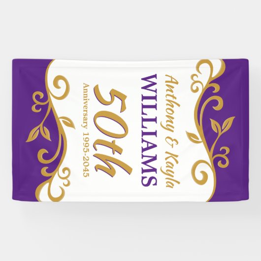 50周年の紫結婚の金ゴールドが栄える 横断幕 (横)