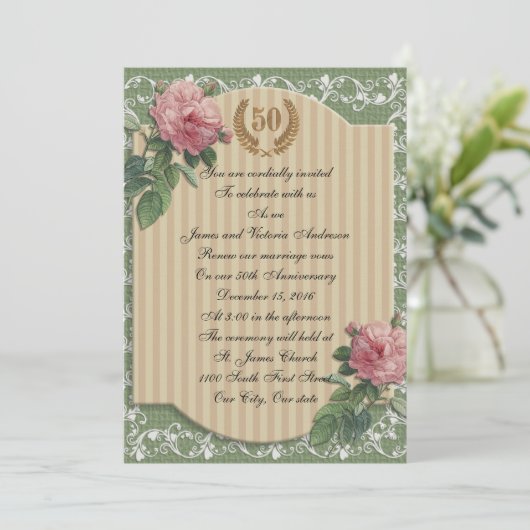50周年の結婚みすぼらしいシックな招待 招待状 (スタンド正面)