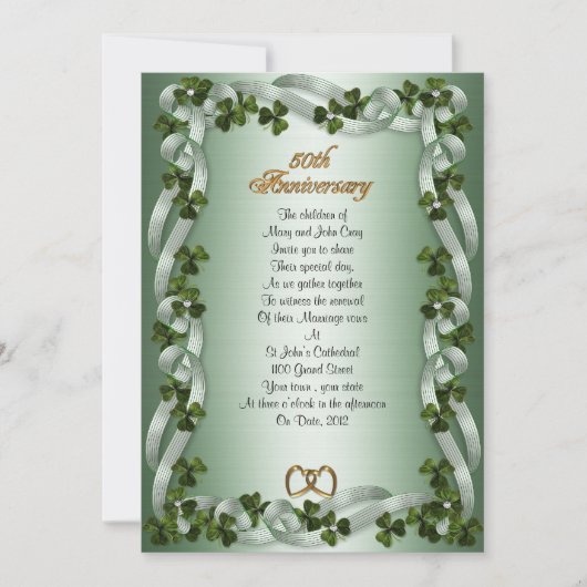 50周年の誓いを更新アイリッシュシャームロック 招待状 (正面)