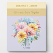 50周年を祝うゴールドとパープルの花の名前 フォトプラーク (正面)