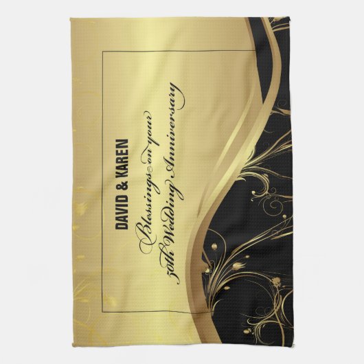 50周年を迎える宗教結婚をパーソナライズ キッチンタオル (縦)