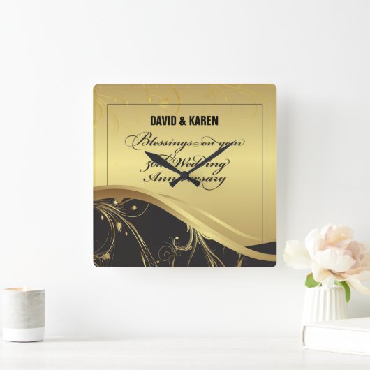 50周年を迎える宗教結婚をパーソナライズ スクエア壁時計 (ホーム)