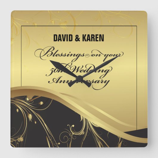 50周年を迎える宗教結婚をパーソナライズ スクエア壁時計 (正面)