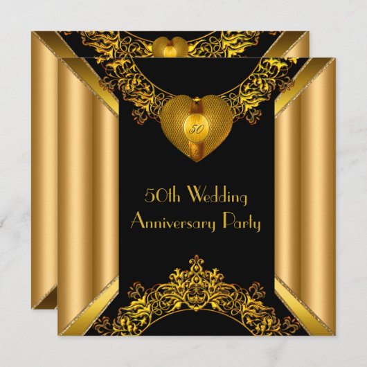 50周年アートデコ ゴールド ゴールデンハート2 招待状 (正面/裏面)