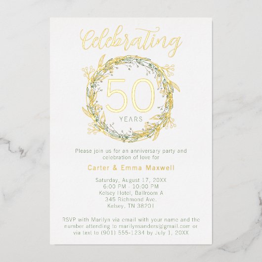 50周年エレガントパーティー招待状ホイ実在ル 箔招待状 (正面)