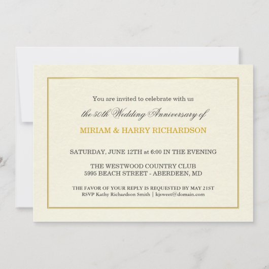 50周年エレガント招待状 – 安価 招待状 (裏面)