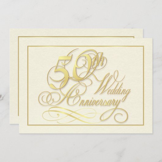 50周年エレガント招待状 – 安価 招待状 (正面/裏面)