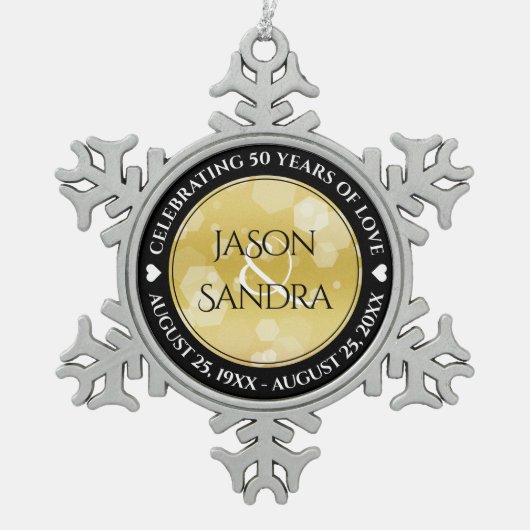 50周年エレガント記念結婚日 スノーフレークピューターオーナメント (正面)