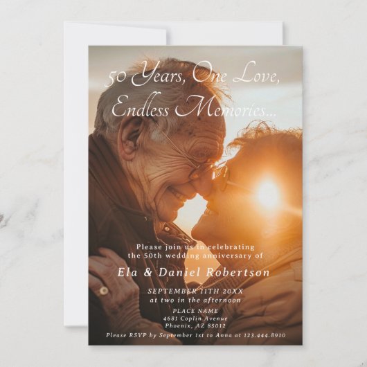 50周年エレガント記念結婚2枚の写真をオーバーレイ 招待状 (正面)