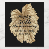 50周年エレガント黒結婚金ゴールドリーフ ワインラベル (シングルラベル)