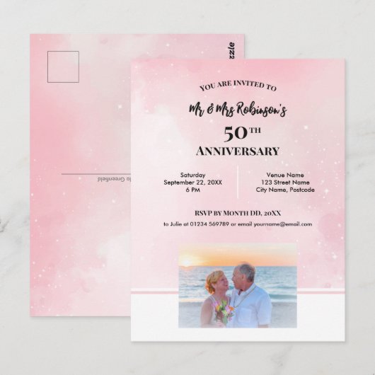 50周年オーダーメイド写真 星空ピンク ポストカード (正面/裏面)