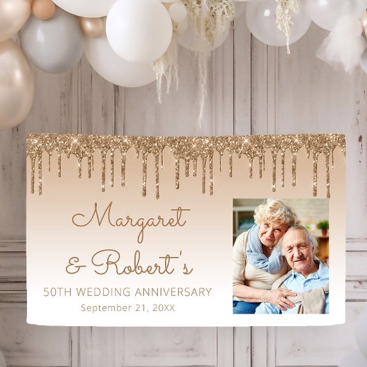 50周年カスタム写真ゴールドグリッター ドリップ 横断幕