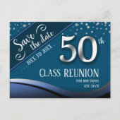 50周年クラス再会 エレガントブルー アナウンスメント ポストカード (正面)