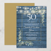 50周年グリーンリースのストリングライト 青い木 招待状 (正面/裏面)