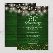 50周年グリーン ラスティック ウッド ゴールド ハート 招待状 (正面/裏面)