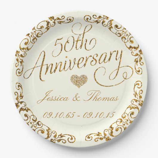 50周年ゴールデンウェディングアニバーサリーの紙皿 ペーパープレート (正面)