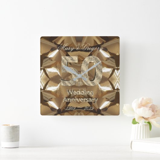 50周年ゴールデンウェディングアニバーサリー2019 タイポグラフィ スクエア壁時計 (ホーム)